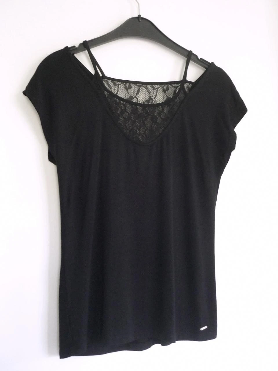Top negro tipo t-shirt con 2x encaje de Morgan Talla 38 – photo 2